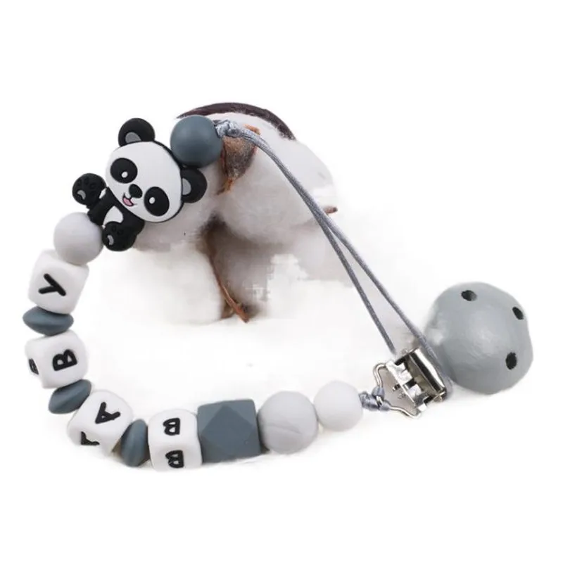 Panda Personalized Name Pacifier Clips Nipple Holder Soother Chain Teething Dummy Clip Baby Shower Gift Baby Teething Toys