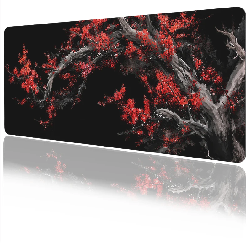 MousePad Black And Red Cherry Blossoms Mouse Pad Gamer XL Custom Large Computer Mousepad XXL Soft Natural Rubber Office Mice Pad