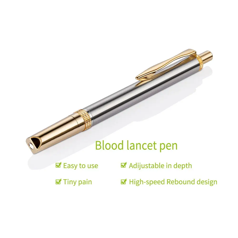 Painless Lancing Device Blood Lancet Pen Sterile Gold Plated of Third Generation with +50pcs 23G Needles