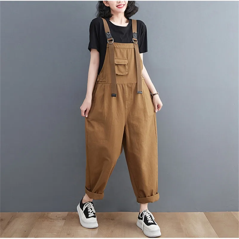 2024 Spring Autumn Casual Jumpsuits Women Multi-pocket Loose Rompers Ladies Harem Overalls Long Jumpsuit Female Ropa De Mujer