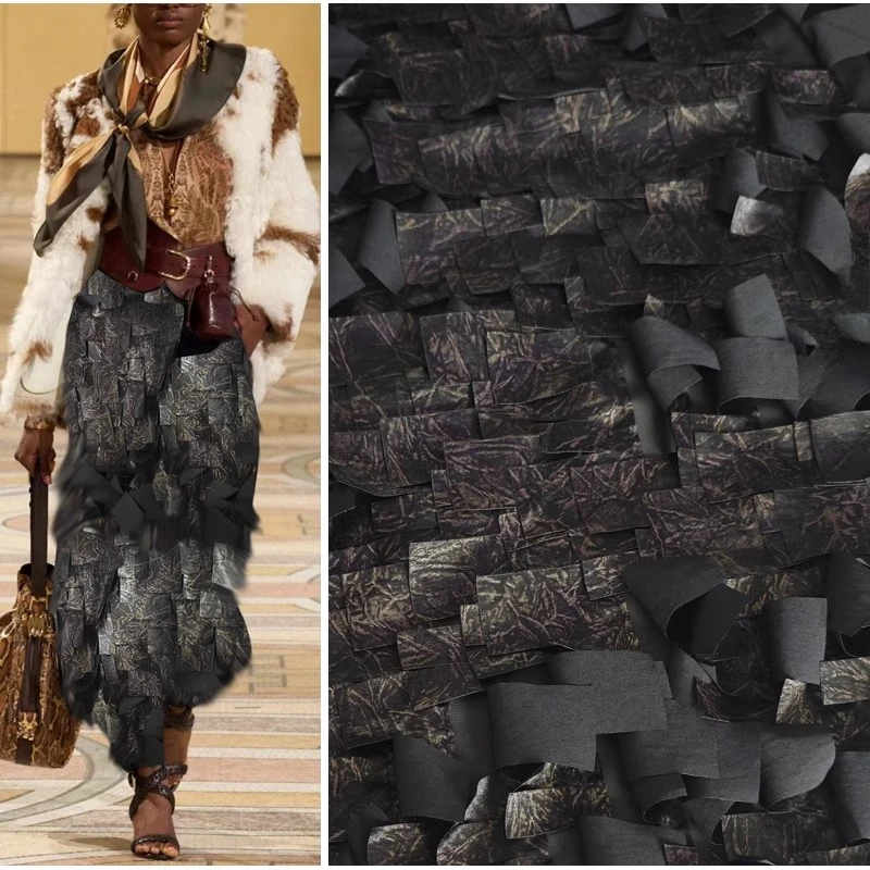 

Black Printed Flowing Fringe Fabric for Designer Creative Dresses Stage Fashion Fabrics By The Meter Diy Sewing Cloth Material