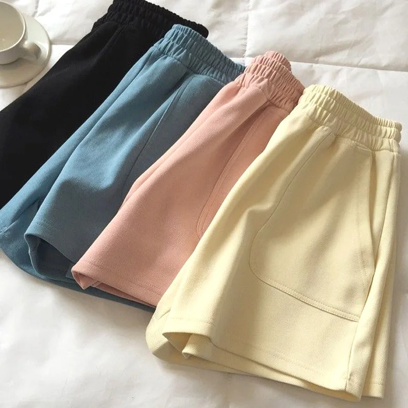 Women's Clothing Blue Sport Shorts Summer High Waist Loose Fit Slimming Casual Korean Style Lightweight Trendy Lounge Pants