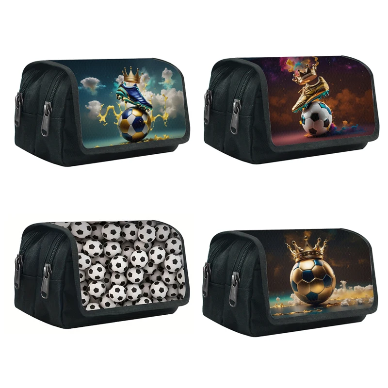 Cooles Federmäppchen mit Krone, grafisches Federmäppchen, Fußballmuster, Schreibwarentasche, großes Fassungsvermögen, Federmäppchen für Büro, Schulbedarf