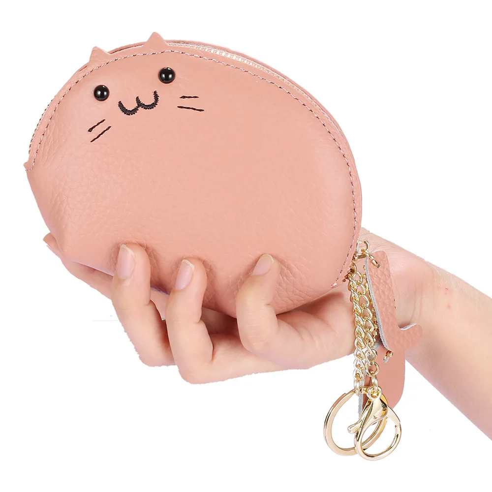 

Genuine Leather Cute Coin Wallets Card Holder Bag Case Portable Cowhide Small Money Purse For Student Women Earphone Pouch