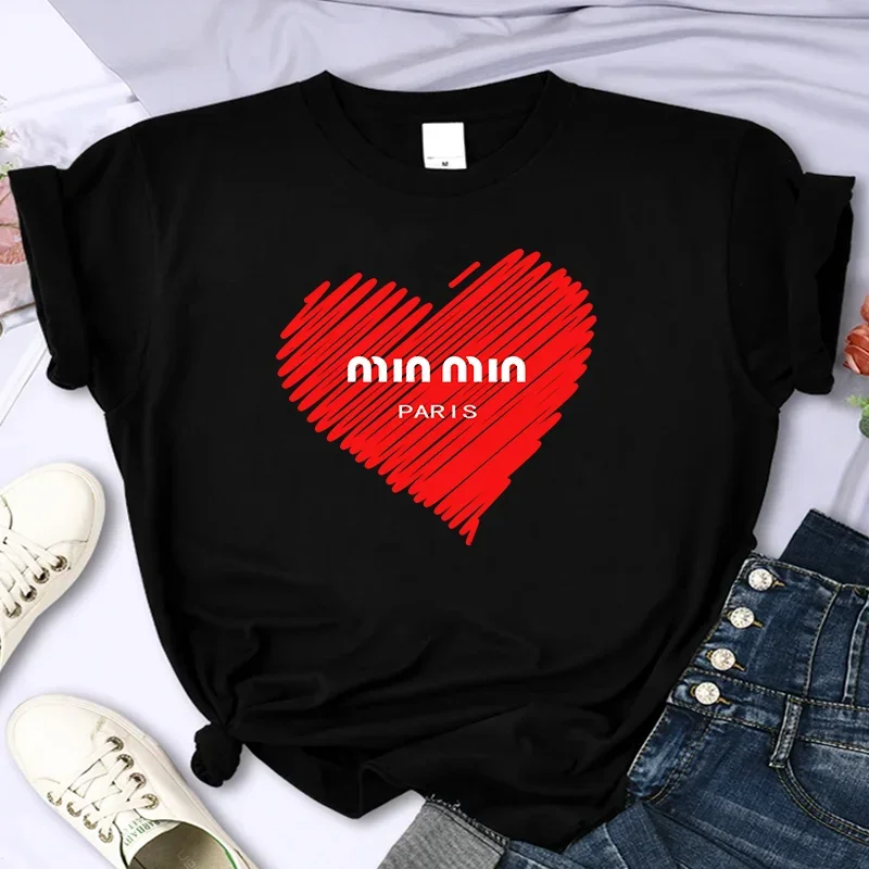 Luxury Brand Letter For Women's High-Quality Summer Printing T-shirt 100% Cotton Casual Oversized Y2k Personality Sleeve O-neck