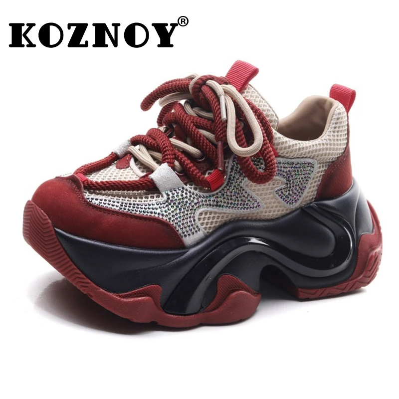 

Koznoy 6,5 см, массивные кроссовки из натуральной кожи с воздушной сеткой, модные сандалии, женские удобные летние ботинки на плоской подошве, обувь разного цвета