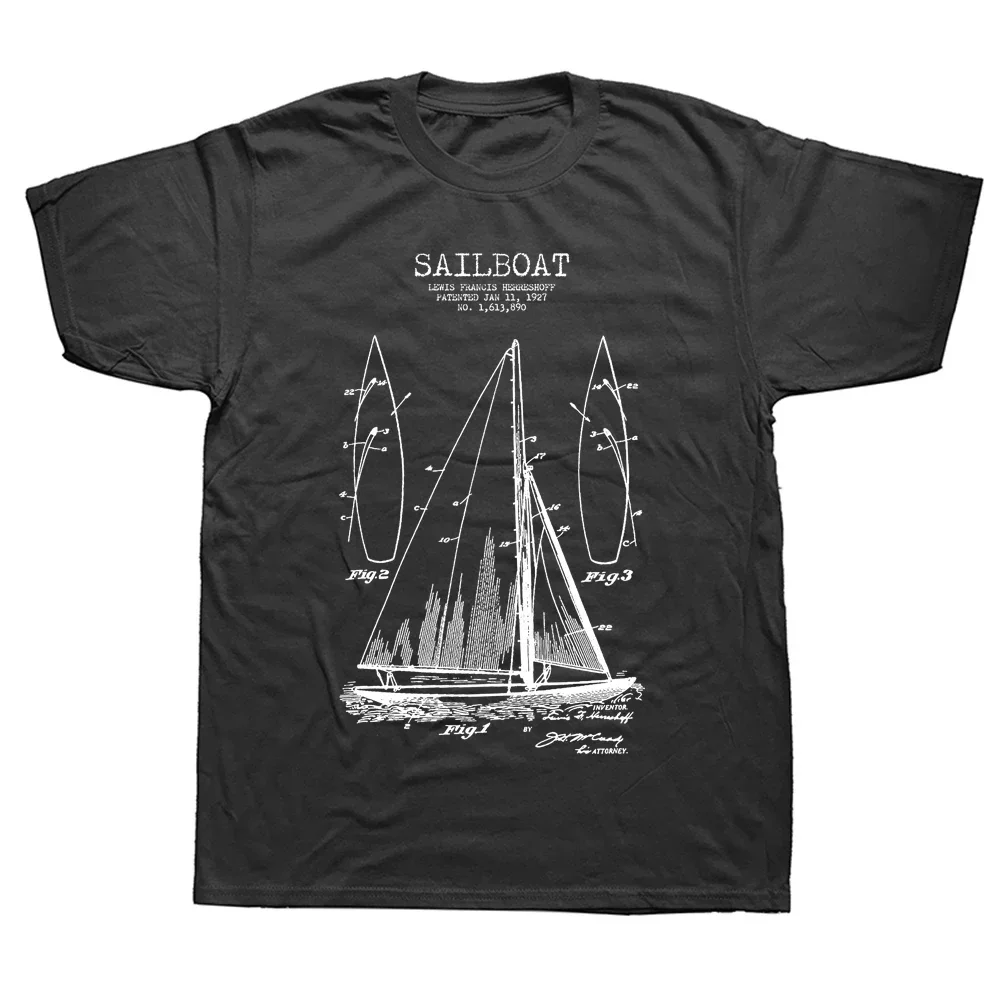 Funny Vintage Patent Cool Retro Sailboat Sailing T Shirts Graphic Cotton Streetwear Short Sleeve Birthday Gifts Summer T-shirt