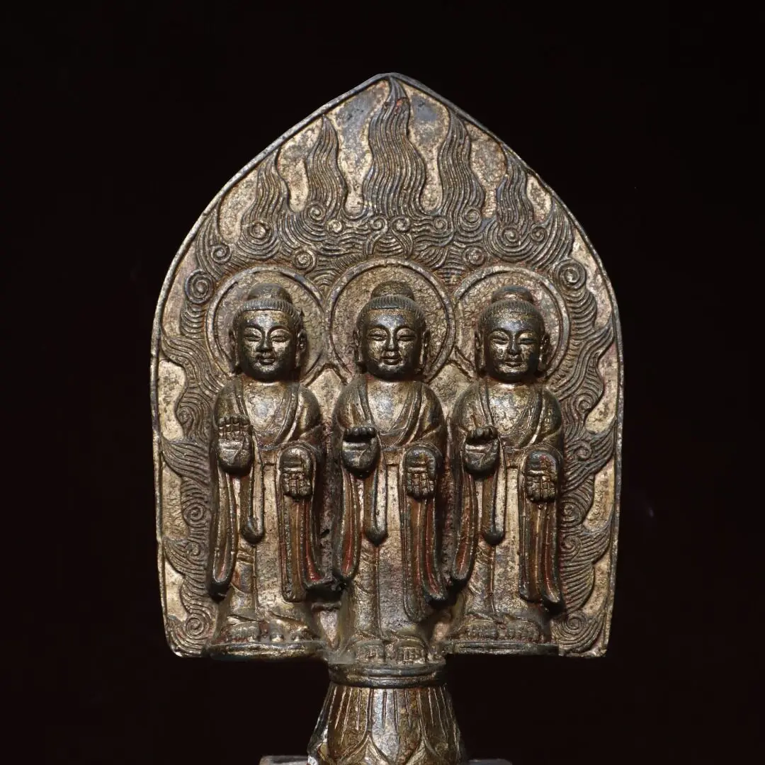 Aged Brass Gold Gilded Shakyamuni Northern Wei Buddha Home Temple Desktop Ornament