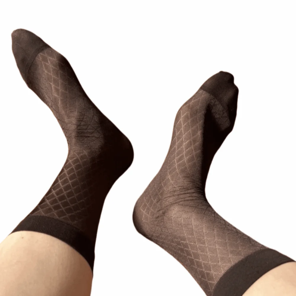 Suit Socks Mid-calf Dress Socks Strip Grid Thin Socks Mesh Thin Men's Socks Business