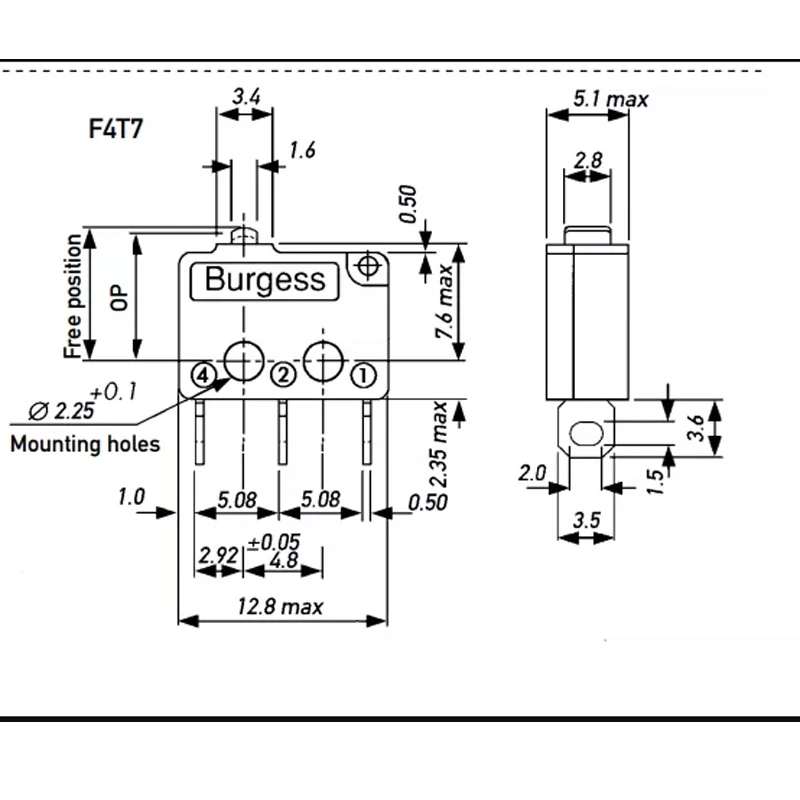 1 STÜCK/LOS 100 Schweizer F4T7UL Mikroschalter Endschalter 3-Pin Vergoldeter Pin 5A Ohne Griff – Detail 1
