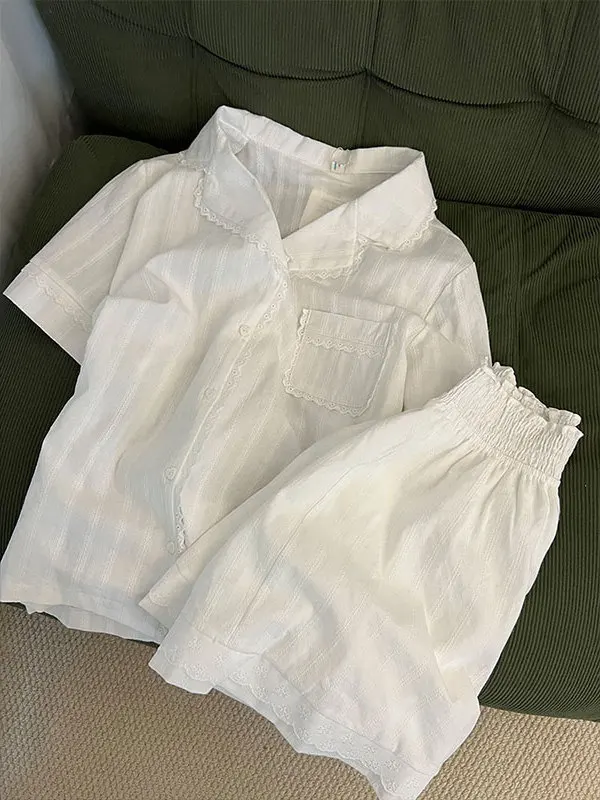 

Korean Sle Girls White High End Sensation Spwear Women's ort Sve ort Pants Set Comfortable Large Size Home Clothes