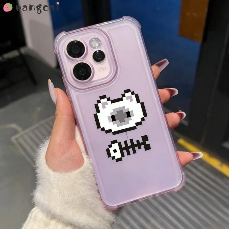 Cartoon Pixel Cat Ice Mist Phone Case For Samsung Galaxy S26 S25 Edge S24 S23 Plus Ultra FE 5G 4G Clear Soft Cover