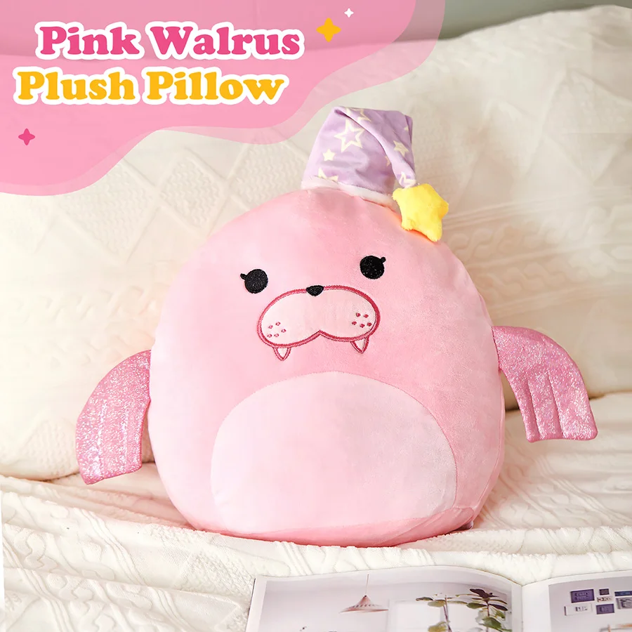 30cm Pink Walrus Throw Pillows Soft Star Hat Sleeping Stuffed Animals Baby Pillow Cushion Toy for Girls подушки декоративные