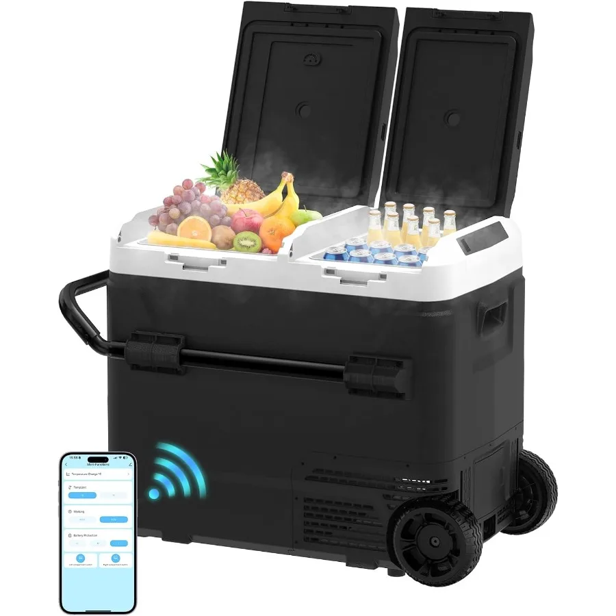 

12 Volt Refrigerator 63QT 60L Dual Temperature Zone Electric Cooler with Wheels Portable Freezer 12V/24V DC 110-240V AC -4-68 C