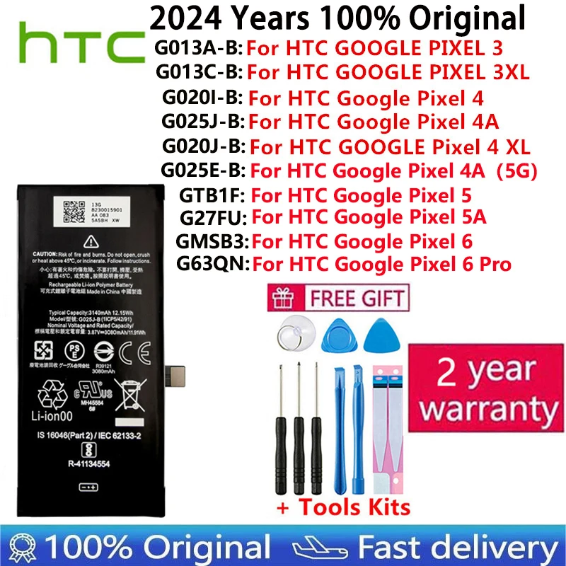 2024 100% Original Battery For HTC GOOGLE PIXEL 3 Pixel3 XL 3XL 4XL Pixel4 XL 4 4A 5A 5 5G 6 Pro Batteries Bateria Fast Shipping