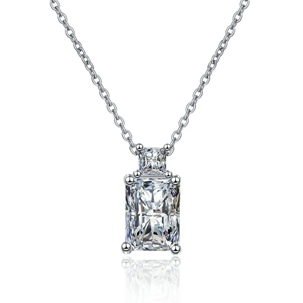 1CT D Color Emerald Cut Moissanite Halo Necklace 925 Sterling Silver Rectangle Pendant Necklace For Women Jewelry Colar de Prata