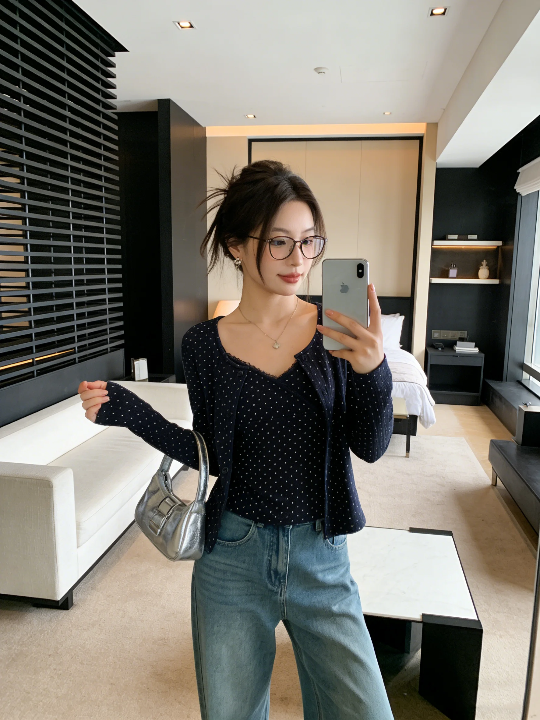 

Korean Style Short Lace Open Cardigan Jacket Retro Polka Dot V-neck Strap Vest Layered Two-piece Set Spring Summer Women's Fa...