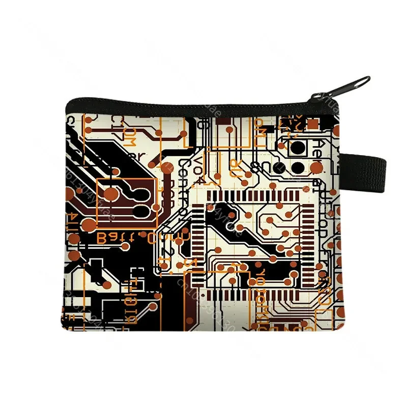 Electronic Chip Coin Purse para homens e mulheres, Circuit Board Wallet, saco de dinheiro cartão de crédito, mini bolsa e embreagem, meninos Bolsas