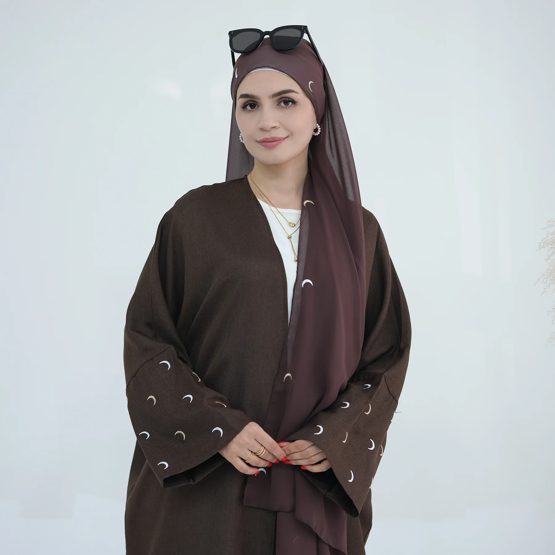 

Kebaya Eid Muslim Women Embroidery Moon Cardigan Kimono Jalabiya Dubai Kaftan Islamic Dress Coat Arabic Robe Turkey Dubai Abaya