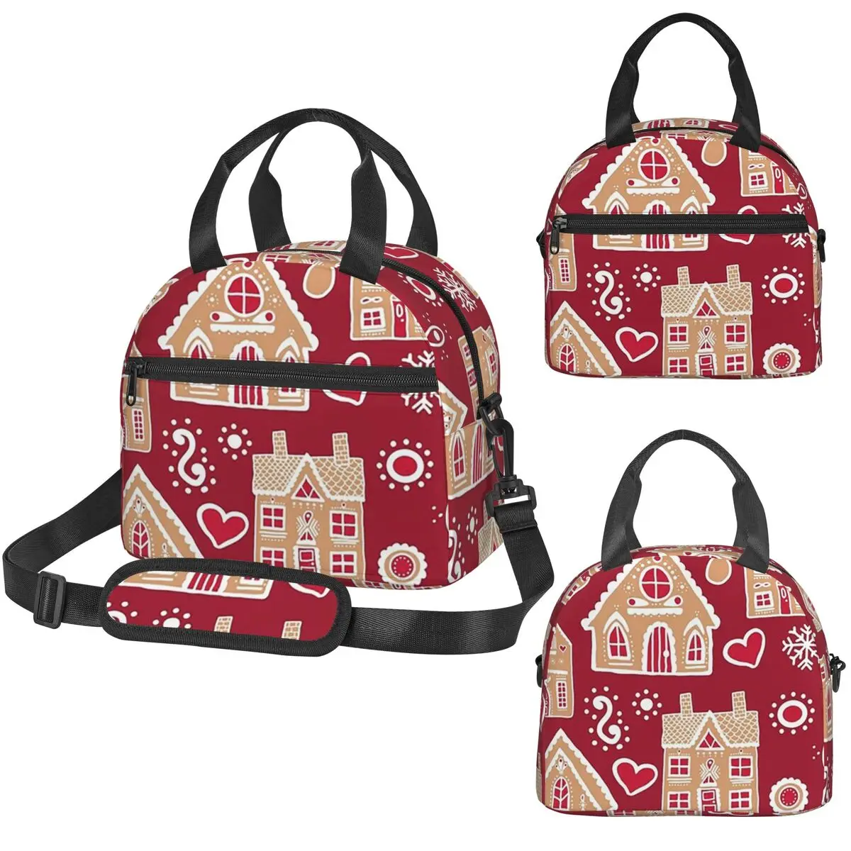 

Термосумка для обедов с узором «Рождественский пряничный домик» для женщин, офисная термосумка-холодильник, портативный ланч-бокс