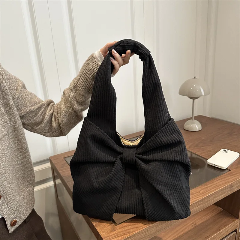 

2025 New Striped Bow Shoulder Bag for Women Genuine Leather Large Capacity Multi-way Crossbody Purse Vintage Chic Tote for Work