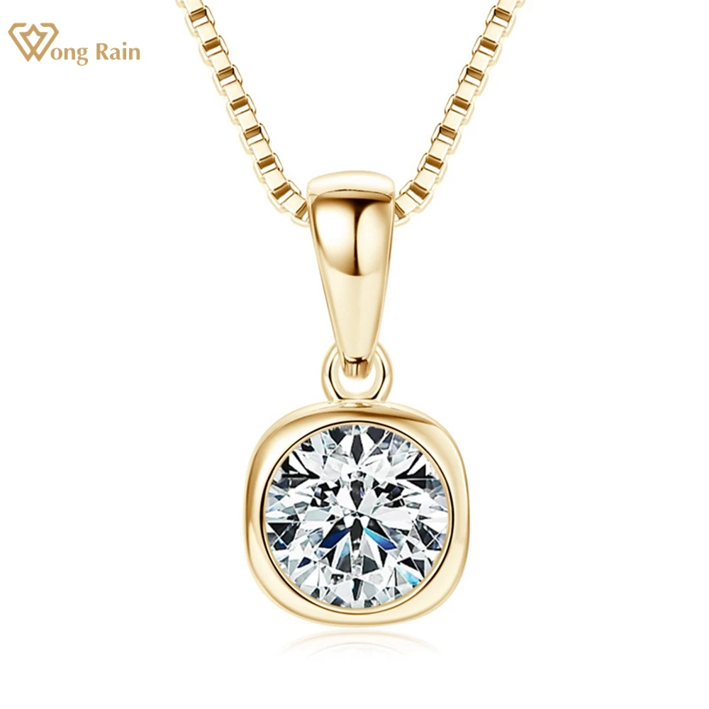 Wong Rain 18K Gold Plated 925 Sterling Silver VVS1 3EX D 6.5MM 1CT Real Moissanite Diamond Gemstone Pendant Necklace Jewelry GRA