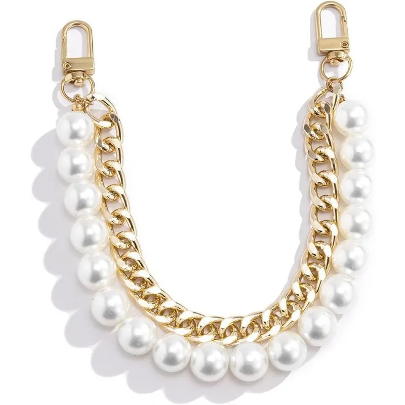 1Pcs Pearl Cell Phone Purse Chain Short Handle Replacement Bag Chain Strap Metal Shoulder Chain Handbag