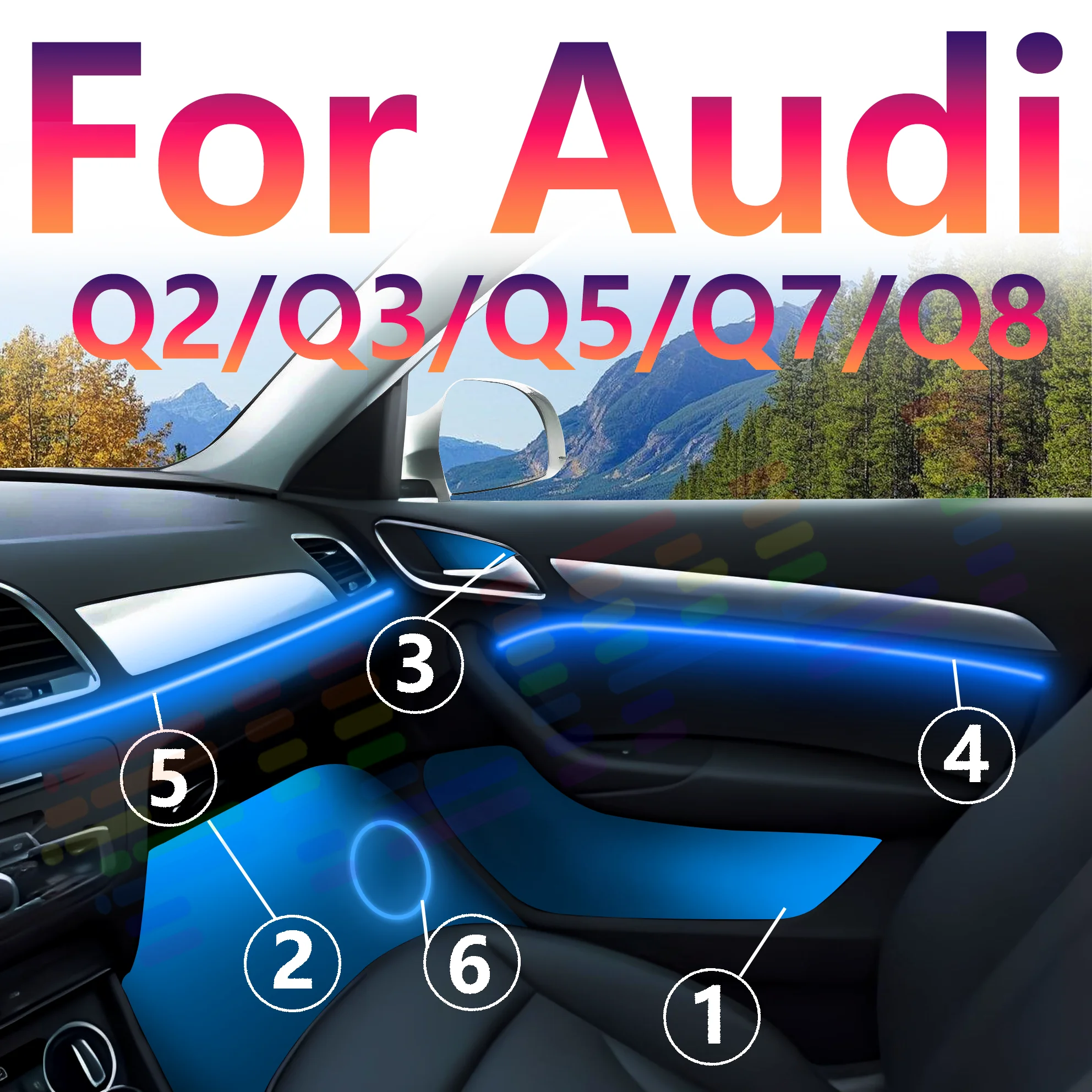 For Audi a4 b6 Decoration Atmosphere Lamp 128 Color RGB Symphony Car 6/14/22 inch Ambient Light Interior Acrylic Guide LED Strip