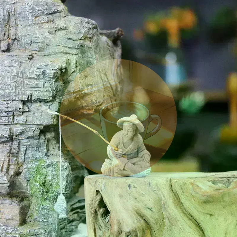 

1Pc Aquarium Mini Fisherman Statue Asian Zen Home Decoration Fish Tank Garden Sitting Fishing Sandstone Vintage Ornament#