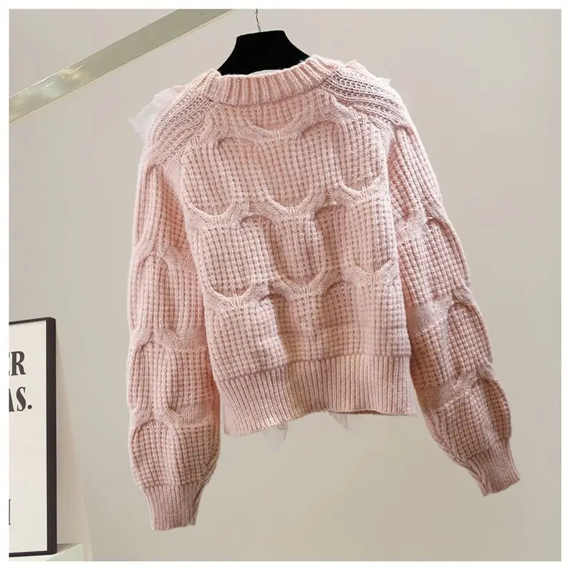 Spring and Autumn Exquisite Small Flower Decoration Mesh Ruffle Edge Panel Long Sleeved Sweater Fashionable and Fashionable Top