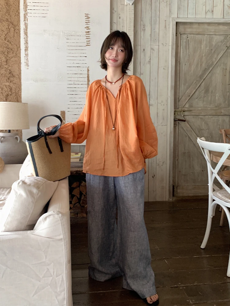 

Liangliang Lazy Sle f Open Collar Tie Dye Sun Protection irt Women Summer New Retro Loose Thin Versatile Top