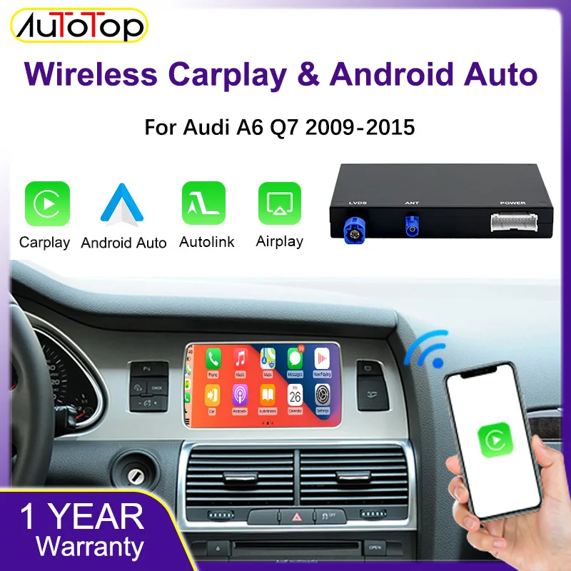 AUTOTOP Kabelloser Android Auto CarPlay Adapter für Audi A6 Q7 2009-2015 mit 6,5" Bildschirm MMI 3G Mirror Link AirPlay Wifi – Detail 1