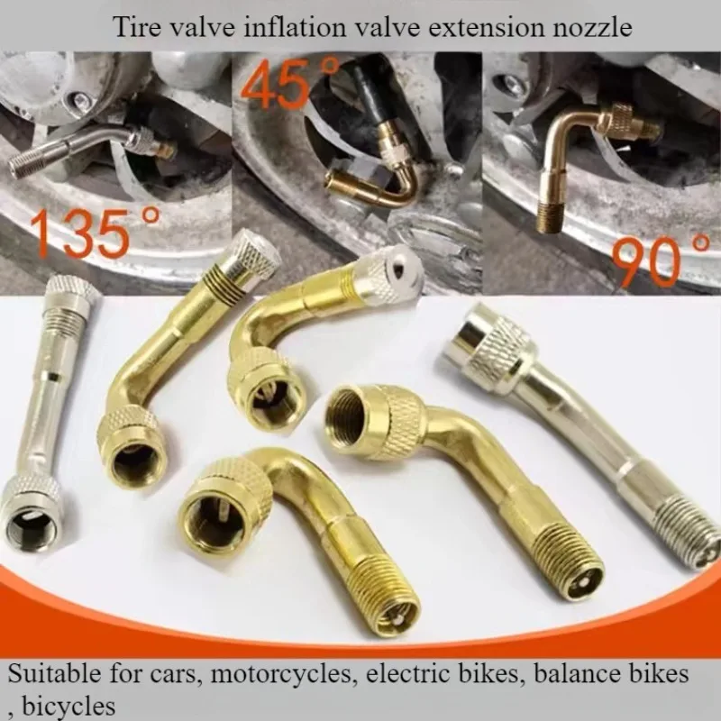 

45/90/135 Degree Car Angle Bent Valve Adapter Tyre Tube Copper Silver Valve Extension Suitable Truck Car Moto Bike Accessories