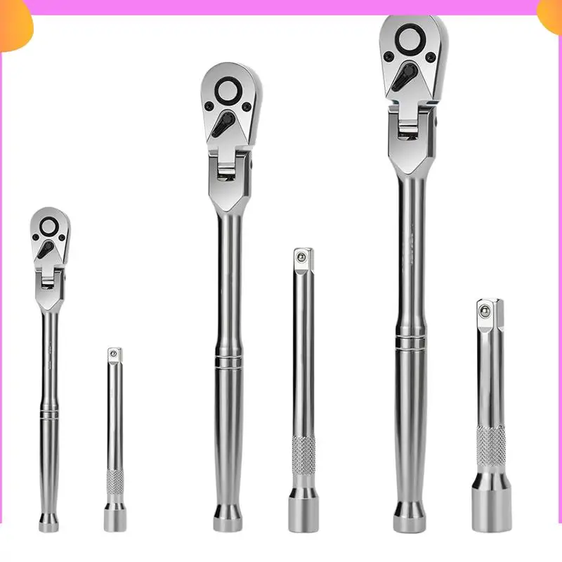 

A23P 6Pcs Flex Head Ratchet Set 1/4" 3/8" 1/2" Drive 180° Adjustable Swivel Head Ratchet Wrench With Extension Bar 72 Tooth