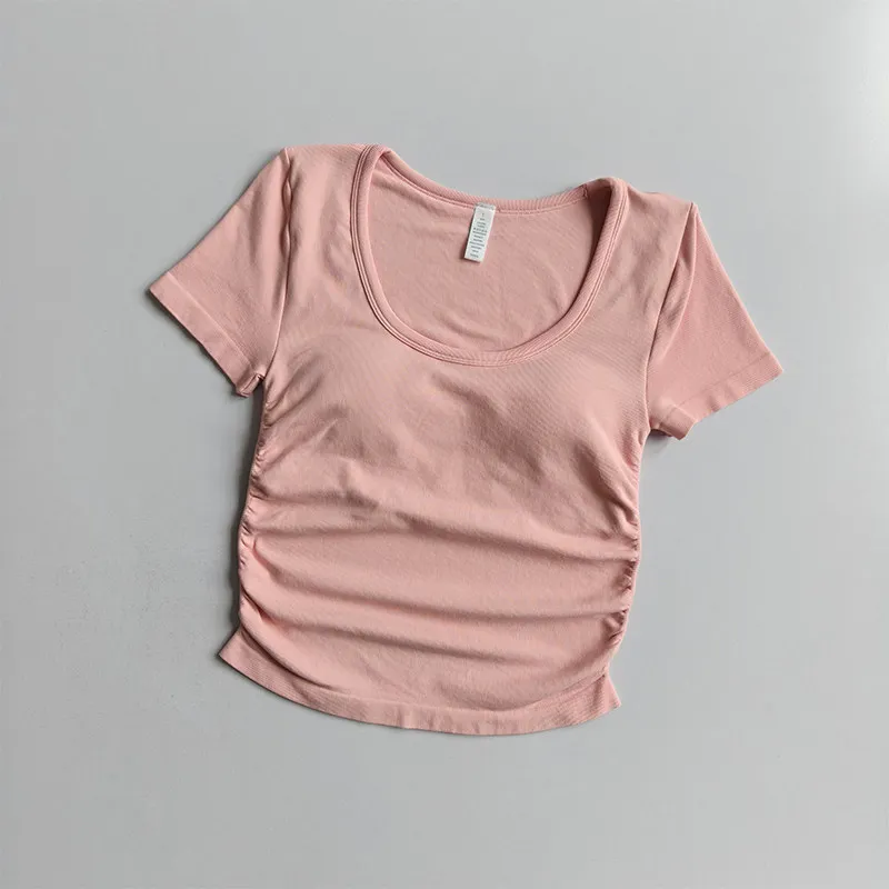 Yoga Clothes with Chest Pads Women Gym Pilates Running Sports Tops Short-sleeved Tight-fitting Slimming Summer Fitness T-shirts