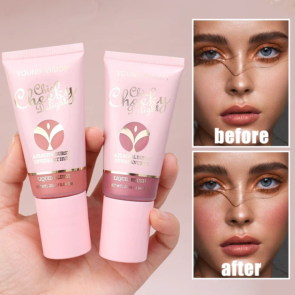 6Color Blush Liquid Cream Bronzer Contour Blusher Beauty with Cushion Lasting Natural Skin Tint Face Blush Wand for Cheek Makeup