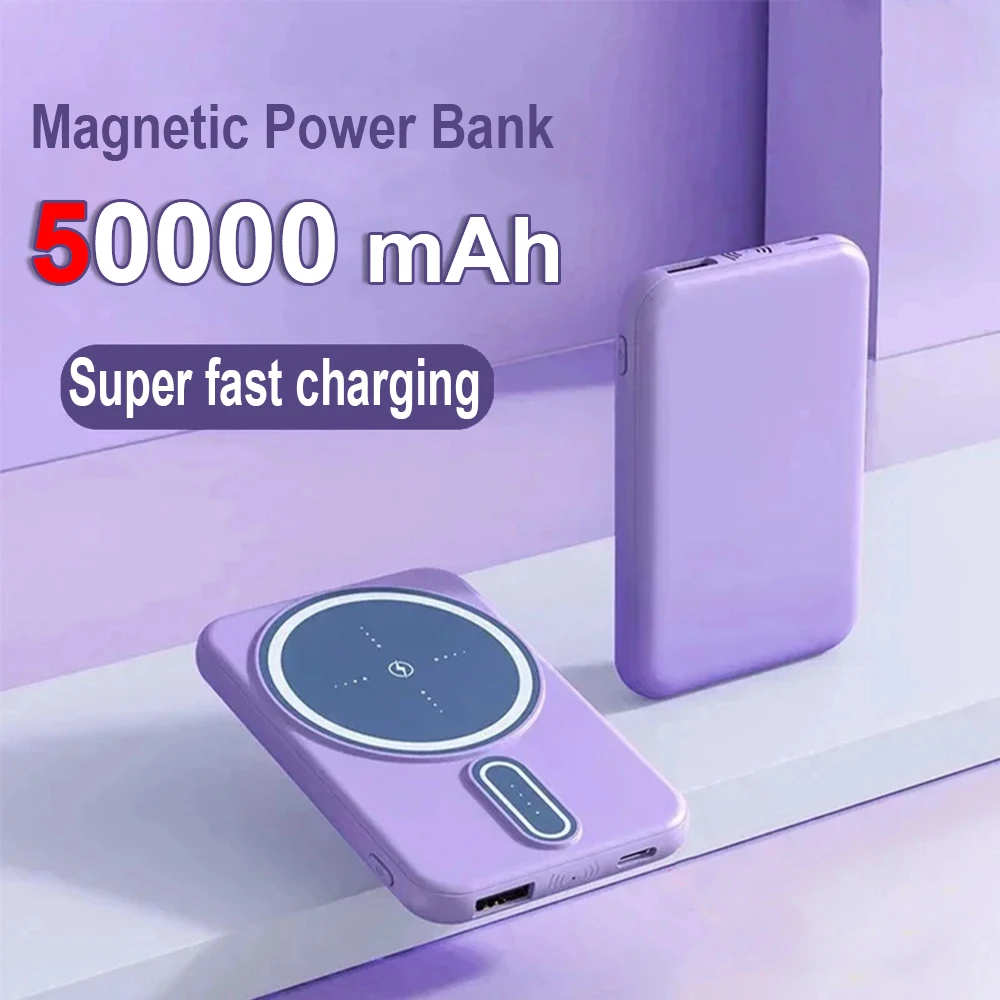 

For iPhone 50000mAh Wireless Magnetic Power Bank Ultra-Thin 22.5W Super Fast Charging Portable Battery For Huawei Xiaomi Samsung