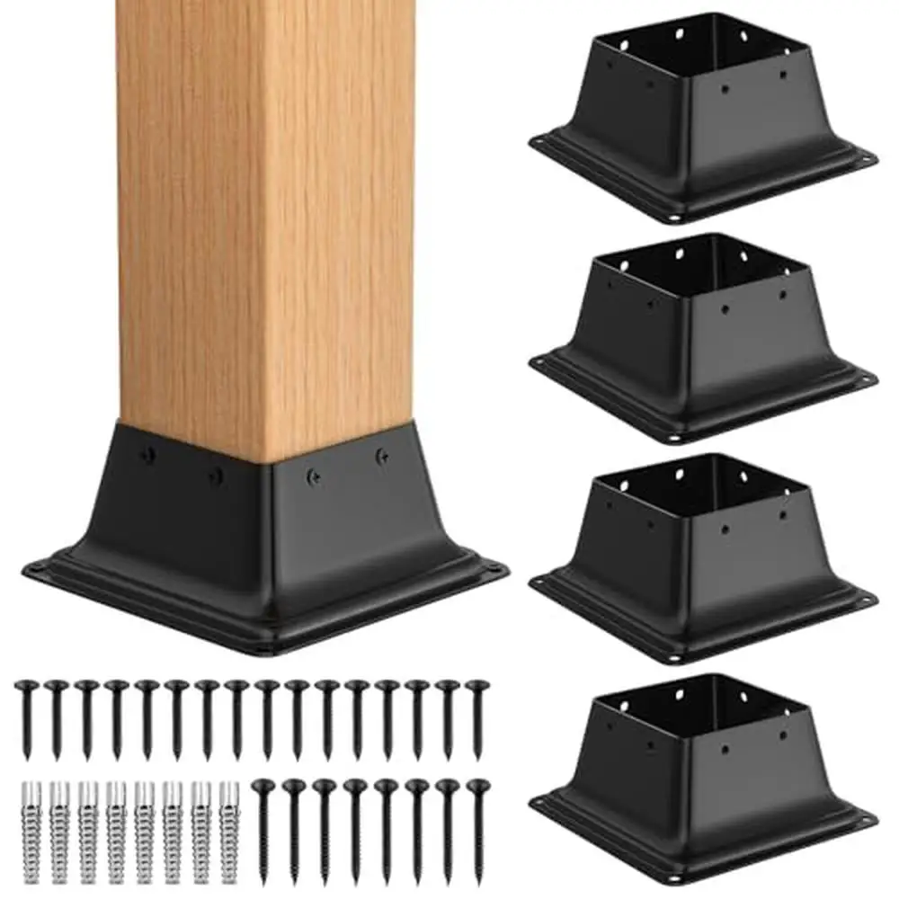

Wood Post Anchor Bracket Decking Support Mount Kit 5Pcs Heavy Duty Powder-Coated Steel Base Decorative Curved Design Fits 4x4