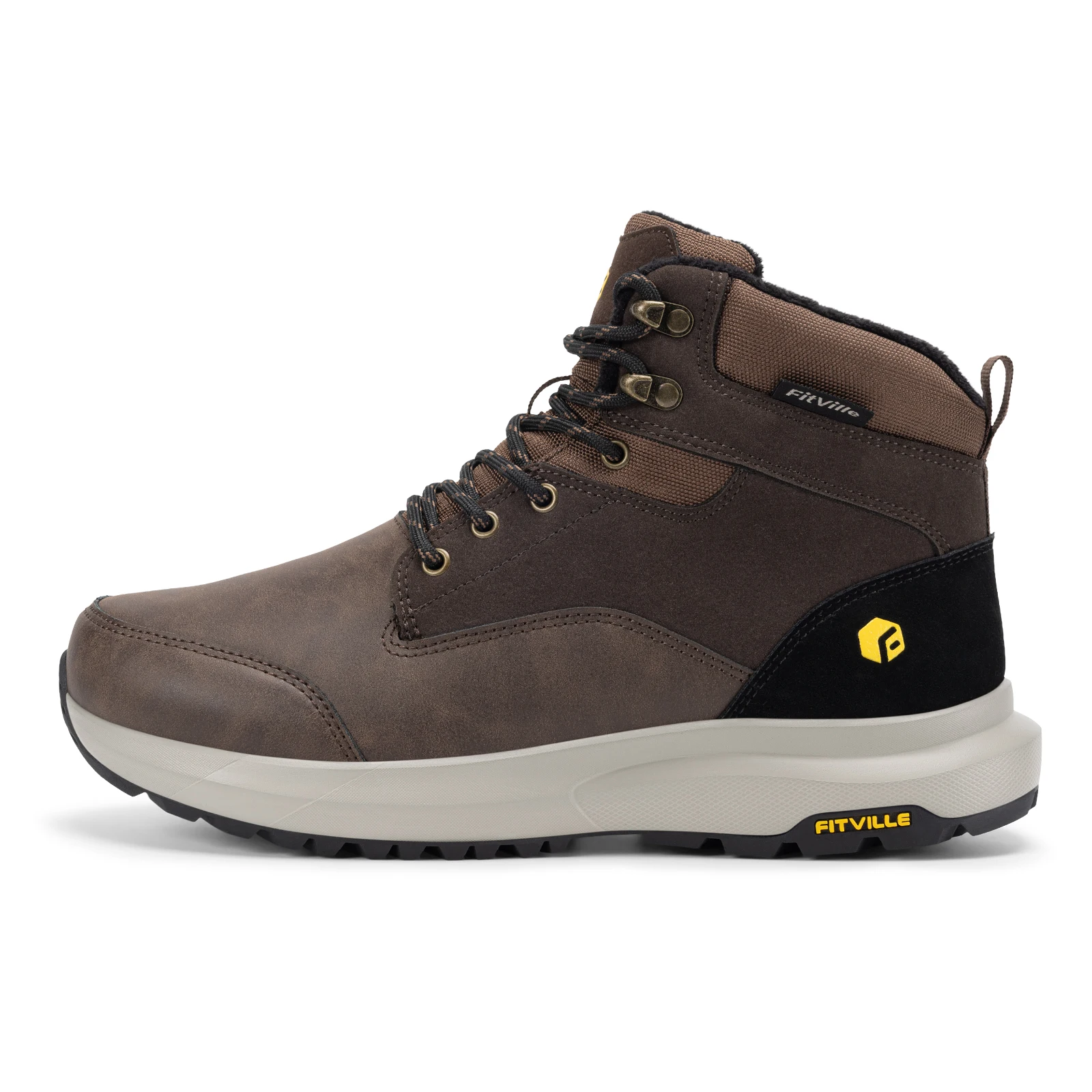 FitVille Snow Boots for Men Wide Toe Box Autumn‑Winter Fur‑Lined Cold‑Resistant Warm Non‑Slip Outdoor Boots for Swollen Feet