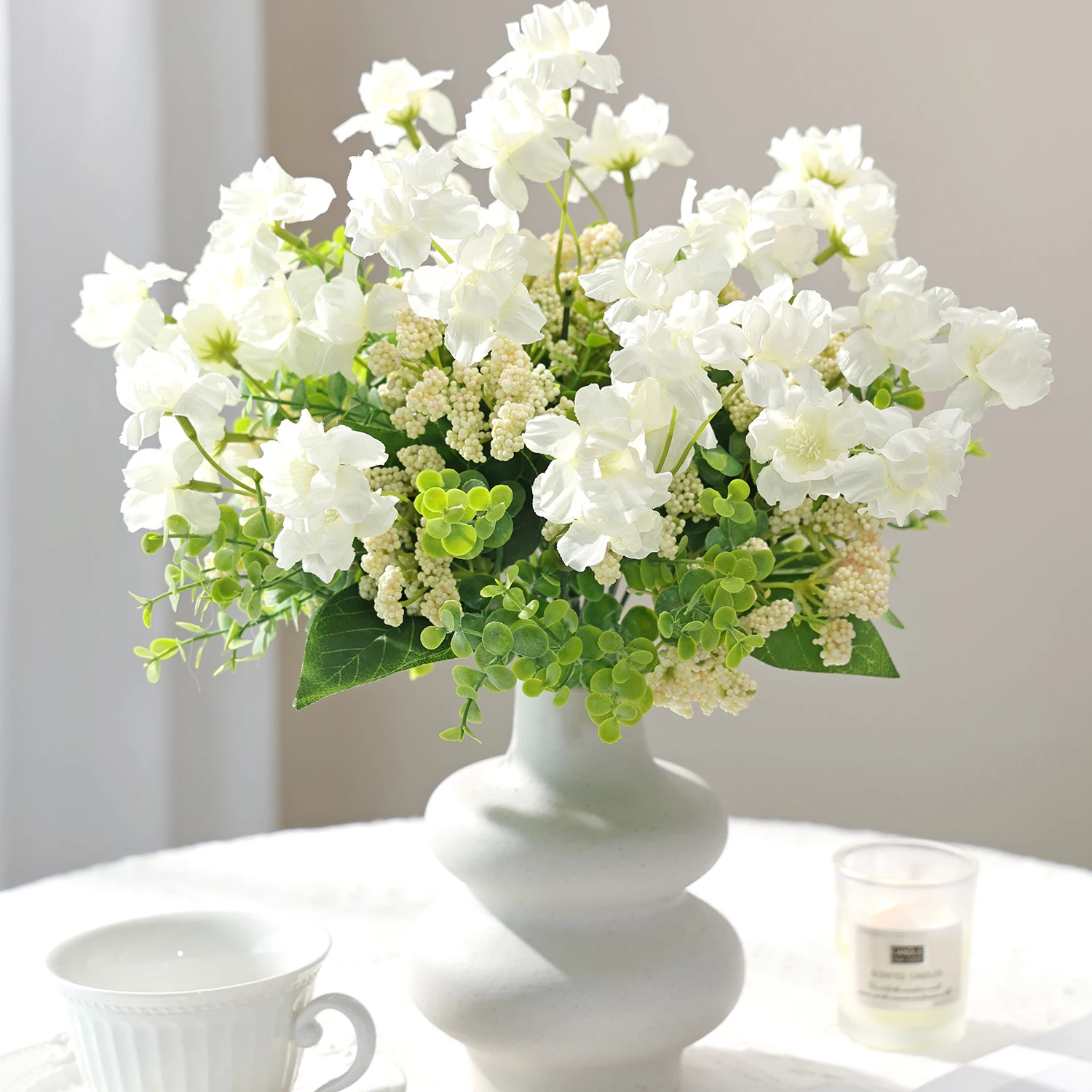 Künstliche Blumen, Teeknospen, Hochzeit, Heimdekoration, Brautstrauß, Garten, Kunstseidenhortensien, Vasen, Brett, Außenbereich, Hof, DIY-Geschenk – Detail 1