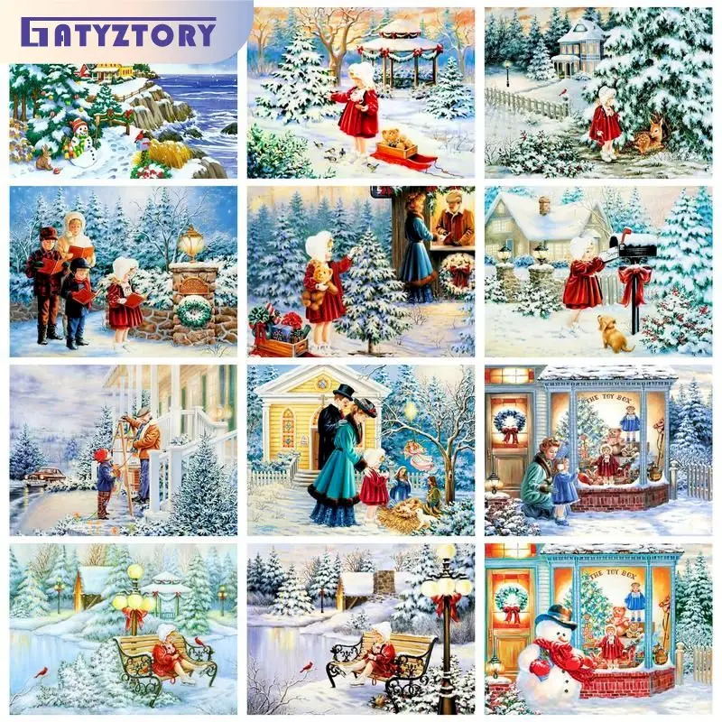 

GATYZTORY Acrylic Painting By Numbers Winter Landscape Coloring On Numbers For Adults Home Decors Paint Kit Handmade Diy Gift