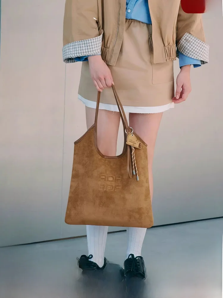 

Женская замшевая сумка-тоут Red Dragoy, большая вместительная сумка с вельветовой поверхностью, ретро-коричневая, на одно плечо, подарок