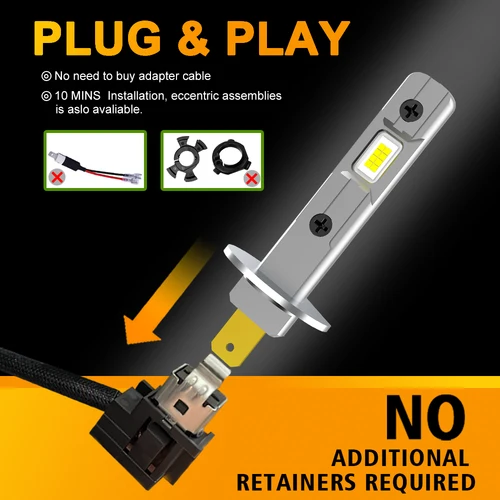 Imagen 2 del producto DRIVEVISION 2 uds H1 bombilla de faro Led diseño de tamaño Mini inalámbrico para lámpara Led de coche 16 Uds Chips CSP 6500K blanco 12V Plug and Play