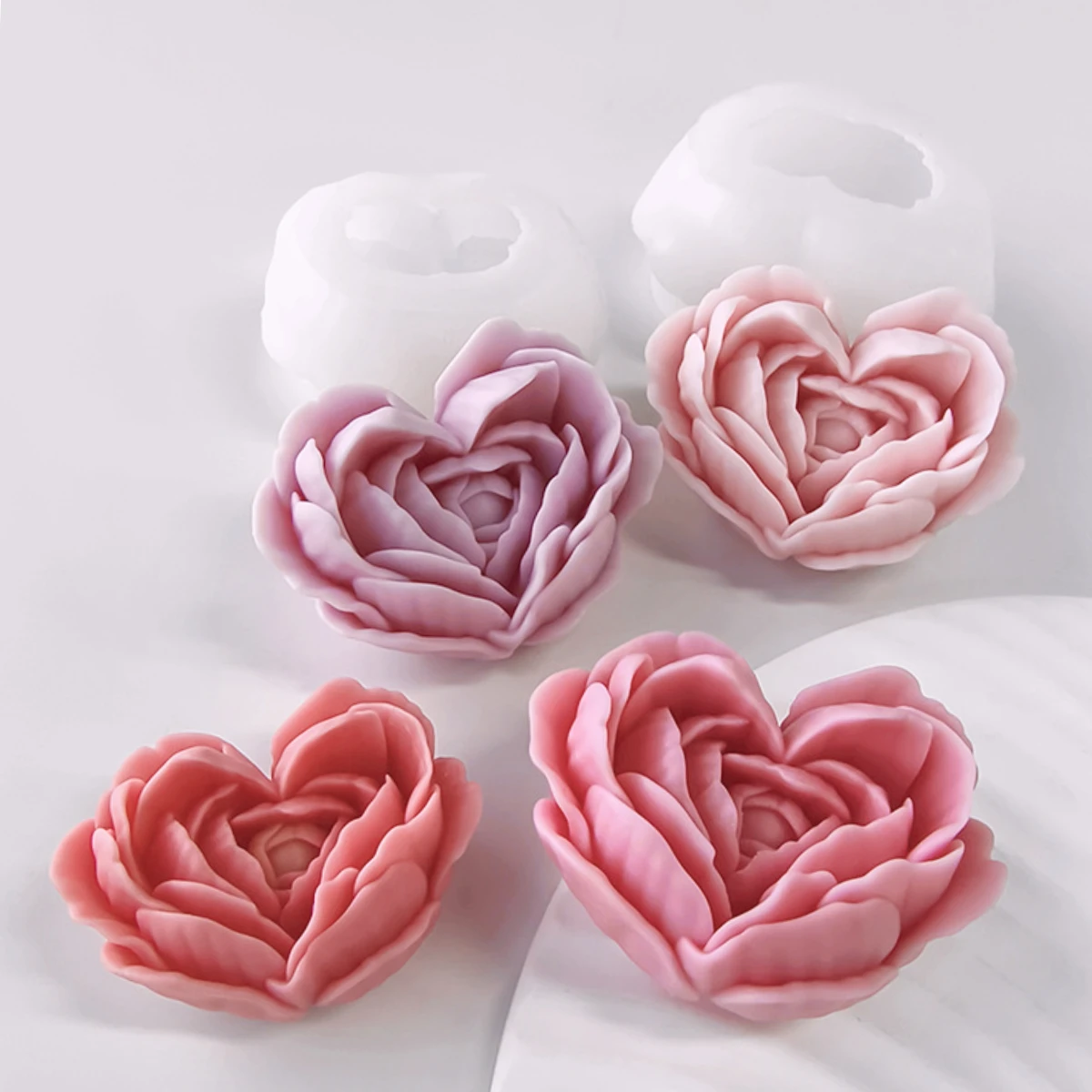 Ensemble de fabrication de bougies romantiques en forme de cœur et de Rose, moule en résine de savon en Silicone, décor de gâteau de mariage, chocolat pour la saint-valentin