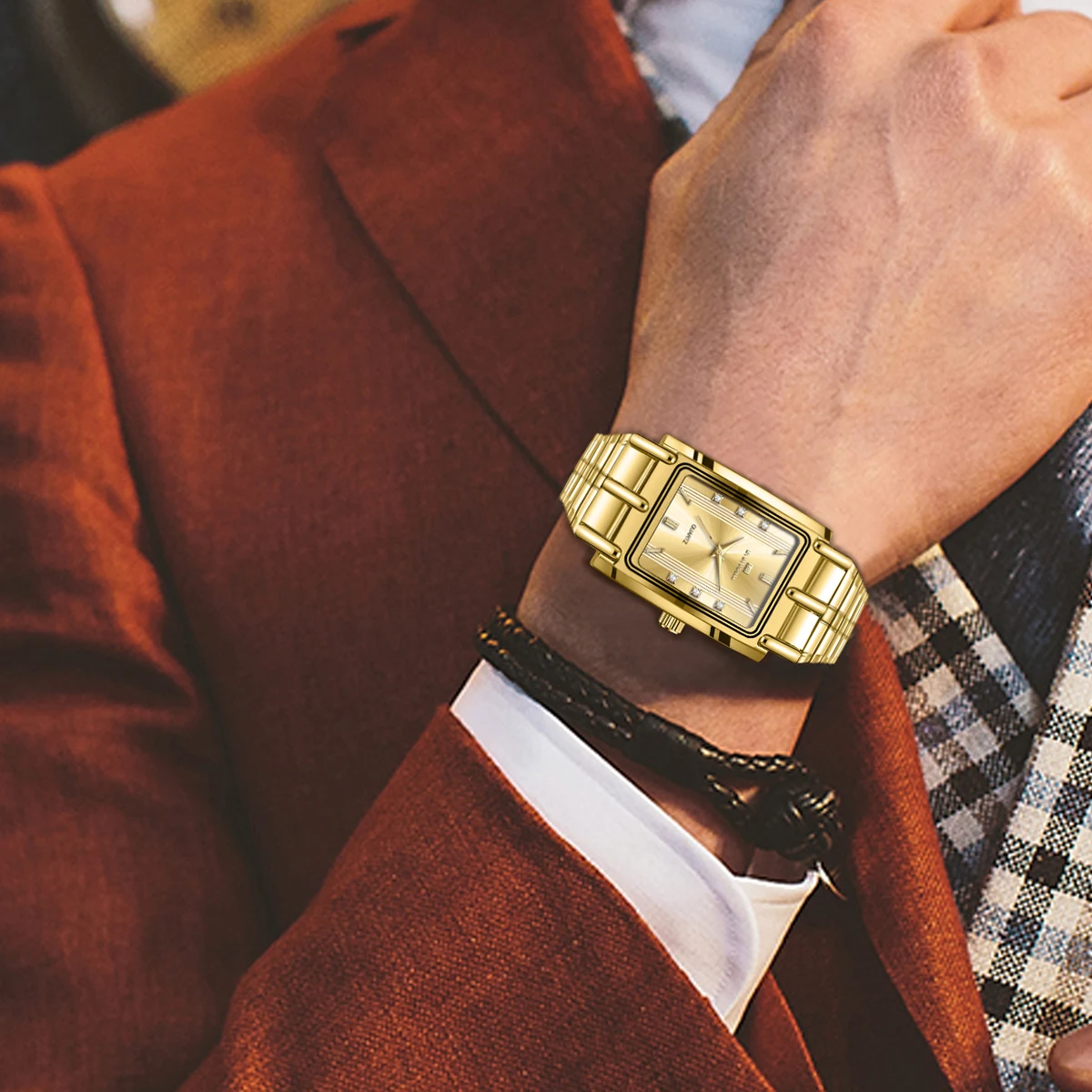 ساعة رجال الأعمال الماسية الفاخرة أزياء الحد الأدنى مستطيلة الفولاذ المقاوم للصدأ للماء كوارتز ساعات المعصم ساعات الزوجين