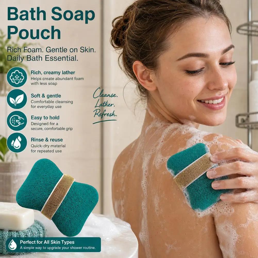 Bath Sponge Soap Bag Gentle Exfoliating Shower Scrubber Quick Lather Foam Pad Portable Travel Body Cleansing Tool For Men Women