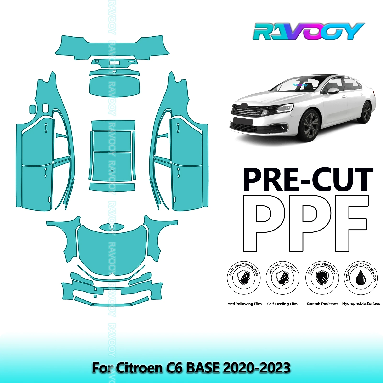 RAVOOY Custom-Fit Precut TPU PPF Full Vehicle Clear Bra Stone Guard EU UK For Citroen C6 BASE 2020-2023
