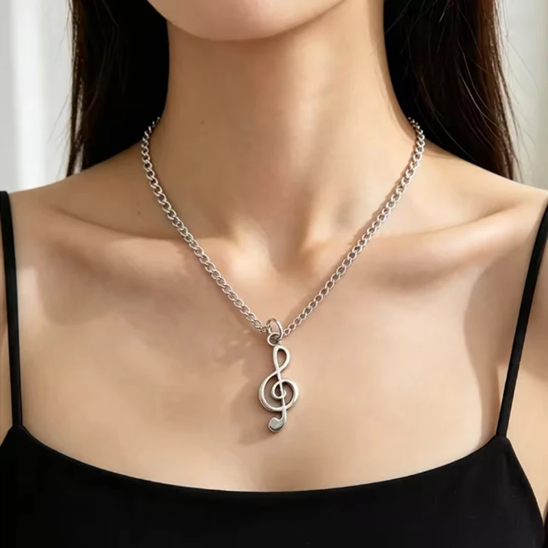 Vintage Musical Note Pendant Necklace,Music Note Charm Chocker Chain Fashion Singer Musician Jewelry Accessory Wholesale