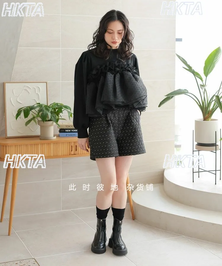 เสื้อฮู้ดสไตล์ญี่ปุ่นทรงหลวมลำลองลายจุดผ้าซีทรูแบบต่อผ้า เสื้อแจ็คเก็ตสเวตเชิ้ตใหม่ประจำปี 2025 เสื้อผ้าผู้หญิงสำหรับฤดูใบไม้ร่วงและฤดูหนาว