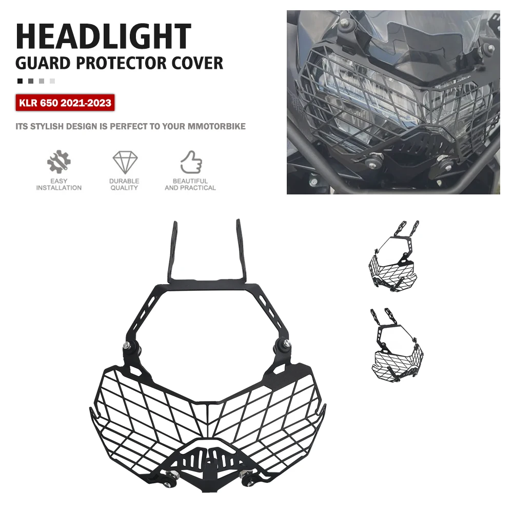 

Motorcycle Headlight Protector Guard For Kawasaki KLR 650 2021-2022-2023 Headlamp Mesh Grille KLR650 Head Light Protection Cover